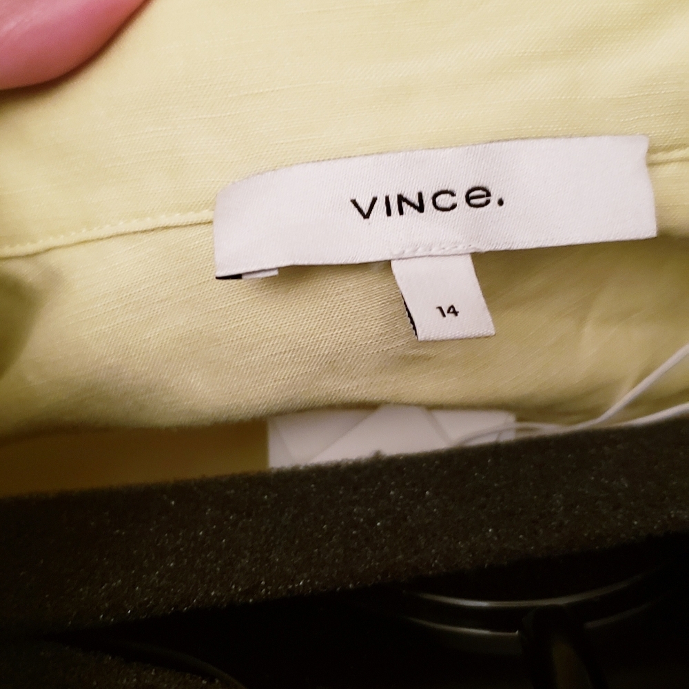 Vince Linen Blend Yellow Green Button-Up Women's Shirt - Picture 5 of 12